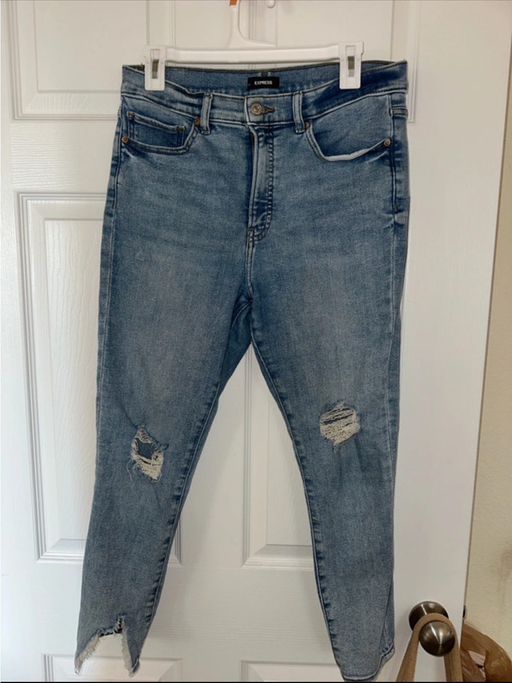 Express Ripped Ankle Skinny Jeans - Light Blue Wash